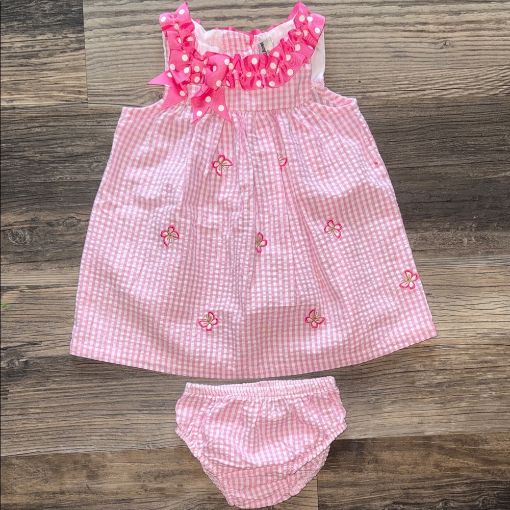 Pink Gingham Baby Dress with Bloomers